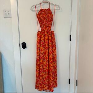 Floral Smocked Midi Dress | Size Small | Open Back | Floral | Backless